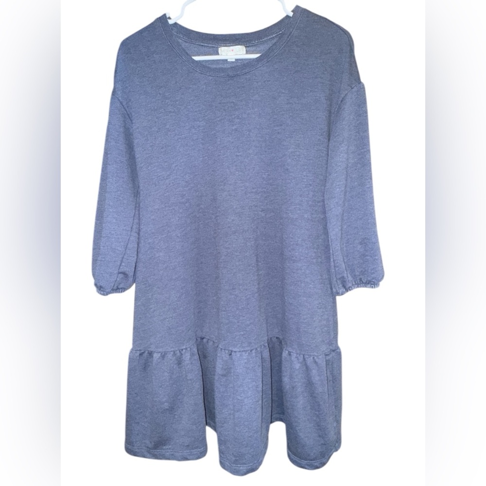 Ultra Flirt Dusty Blue Ruffle Hem Dress, Size Medium - Picture 2 of 5